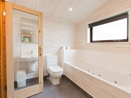en suite bathroom with sauna and jacuzzi bath